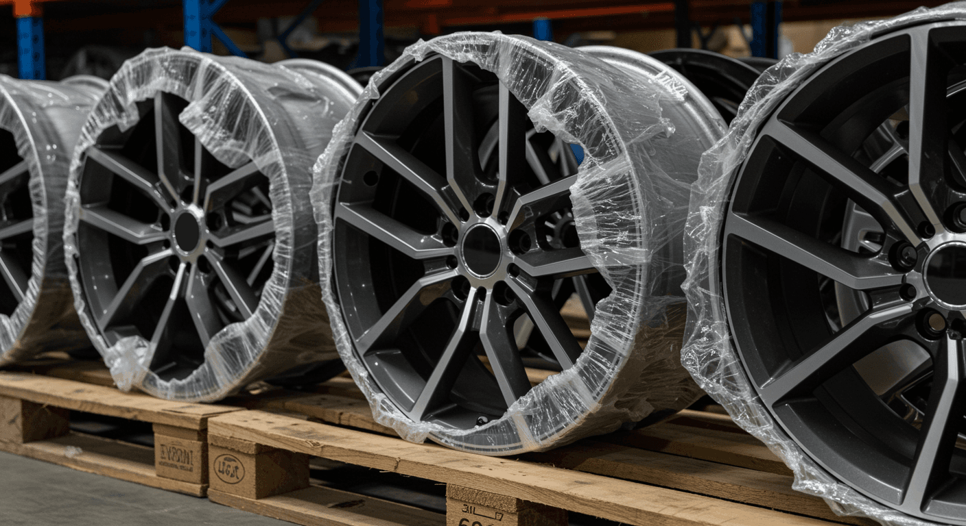 Wrapped wheels ready for shipping